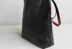 Handmade leather tote bag black yellow vintage shoulder bag shopper bag women
