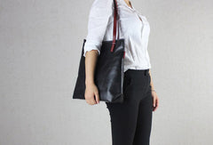 Handmade leather tote bag black yellow vintage shoulder bag shopper bag women - EverHandmade