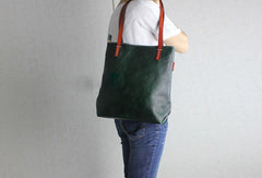 Handmade leather tote bag black yellow vintage shoulder bag shopper bag women - EverHandmade