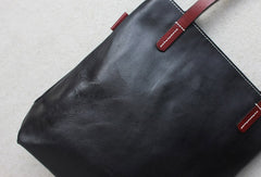 Handmade leather tote bag black yellow vintage shoulder bag shopper bag women - EverHandmade
