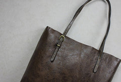 Handmade black leather tote bag vintage shoulder bag shopper bag women