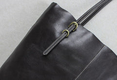 Handmade black leather tote bag vintage shoulder bag shopper bag women