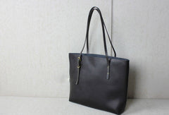 Handmade black leather tote bag vintage shoulder bag shopper bag women