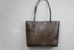 Handmade black leather tote bag vintage shoulder bag shopper bag women