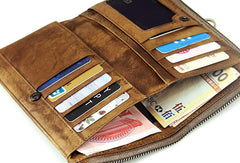 Cool mens long leather wallets vintage brown leaather long wallet for men - EverHandmade