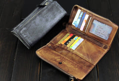 Handmade mens long leather wallet men vintage long wallet for men