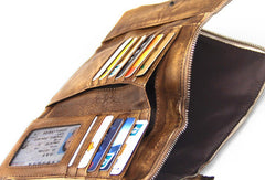 Handmade mens long leather wallet men vintage long wallet for men