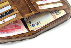 Cool mens long leather wallets vintage brown leaather long wallet for men - EverHandmade