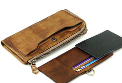 Cool mens long leather wallets vintage brown leaather long wallet for men - EverHandmade