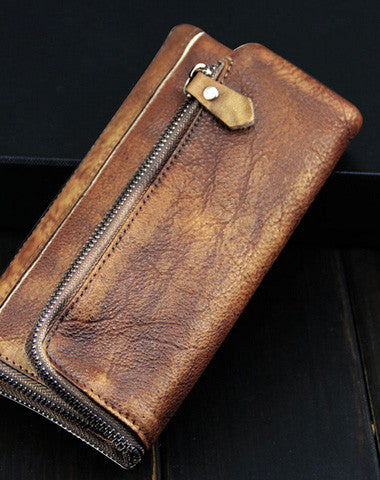 Handmade mens long leather wallet men vintage long wallet for men - EverHandmade