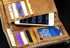 Cool mens long leather wallets vintage brown leaather long wallet for men - EverHandmade