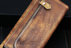 Handmade mens long leather wallet men vintage long wallet for men