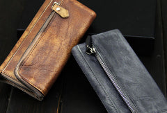 Handmade mens long leather wallet men vintage long wallet for men