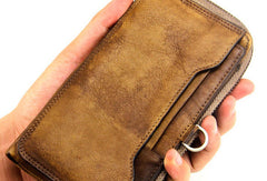 Cool mens long leather wallets vintage brown leaather long wallet for men - EverHandmade