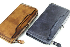 Cool mens long leather wallets vintage brown leaather long wallet for men - EverHandmade