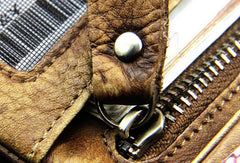 Cool mens long leather wallet vintage brown leaather long wallet for men