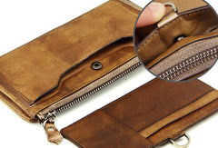 Cool mens long leather wallets vintage brown leaather long wallet for men - EverHandmade