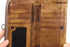 Cool mens long leather wallets vintage brown leaather long wallet for men - EverHandmade