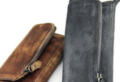 Handmade mens long leather wallet men vintage long wallet for men