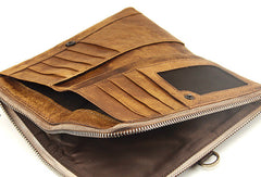 Cool mens long leather wallets vintage brown leaather long wallet for men - EverHandmade