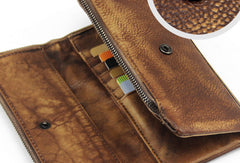 Handmade mens long leather wallet men vintage long wallet for men
