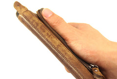 Handmade mens long leather wallet men vintage long wallet for men
