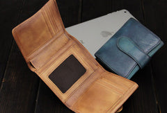 Handmade men billfold leather wallet men vintage green brown billfold wallet for him