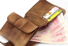 Handmade men billfold leather wallet men vintage green brown billfold wallet for him