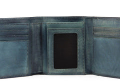 Handmade men billfold leather wallet men vintage green brown billfold wallet for him - EverHandmade