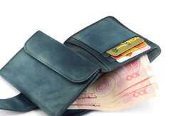 Handmade men billfold leather wallet men vintage green brown billfold wallet for him