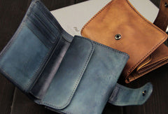 Handmade men billfold leather wallet men vintage green brown billfold wallet for him - EverHandmade