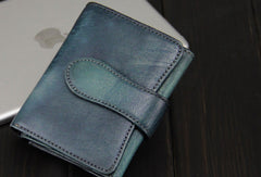 Handmade men billfold leather wallet men vintage green brown billfold wallet for him