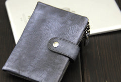 Handmade men billfold leather wallet men vintage navy brown billfold wallet for him