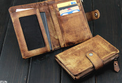 Handmade men billfold leather wallet men vintage navy brown billfold wallet for him