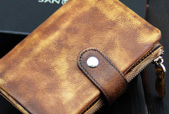 Handmade men billfold leather wallet men vintage navy brown billfold wallet for him