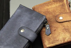 Handmade men billfold leather wallet men vintage navy brown billfold wallet for him