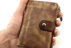 Handmade men billfold leather wallet men vintage navy brown billfold wallet for him - EverHandmade