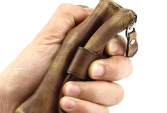 Handmade men billfold leather wallet men vintage navy brown billfold wallet for him