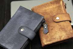 Handmade men billfold leather wallet men vintage navy brown billfold wallet for him