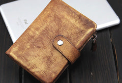 Handmade men billfold leather wallet men vintage navy brown billfold wallet for him