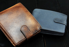 Handmade men billfold leather wallet men vintage brown navy billfold wallet for him - EverHandmade
