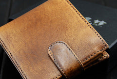 Handmade men billfold leather wallet men vintage brown navy billfold wallet for him