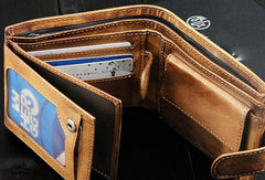 Handmade men billfold leather wallet men vintage brown navy billfold wallet for him - EverHandmade