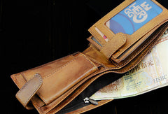 Handmade men billfold leather wallet men vintage brown navy billfold wallet for him - EverHandmade