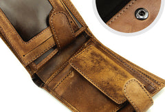 Handmade men billfold leather wallet men vintage brown navy billfold wallet for him - EverHandmade