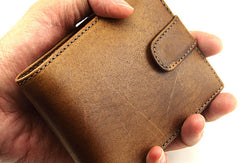 Handmade men billfold leather wallet men vintage brown navy billfold wallet for him - EverHandmade