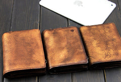 Handmade men billfold leather wallet men vintage brown gray billfold wallet for him