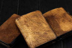 Handmade men billfold leather wallet men vintage brown gray billfold wallet for him