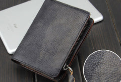 Handmade men billfold leather wallet men vintage brown gray billfold wallet for him
