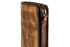 Handmade men billfold leather wallet men vintage brown gray billfold wallet for him